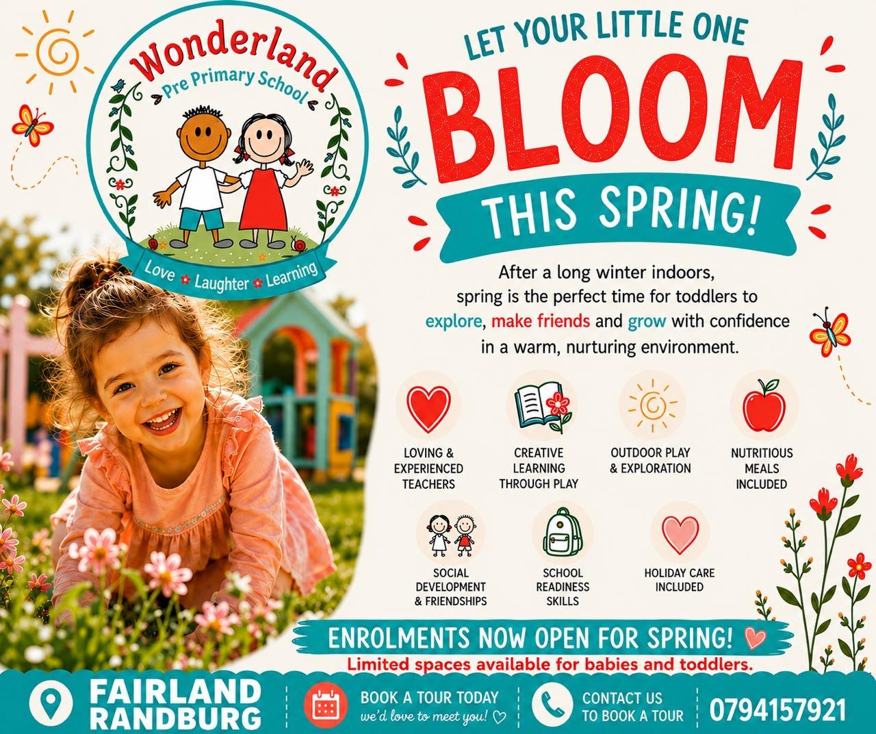 Let your little one bloom this spring — enrolments now open, limited spaces available for babies and toddlers